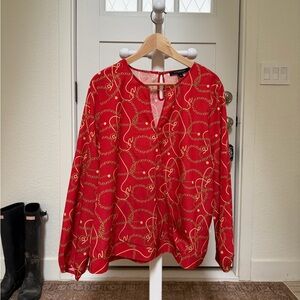 Marc New York’s Women’s Red Chain-Print Long Sleeve Blouse